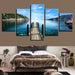 Blue Sky Bridge 5 Piece HD Multi Panel Canvas Wall Art Frame - Original Frame