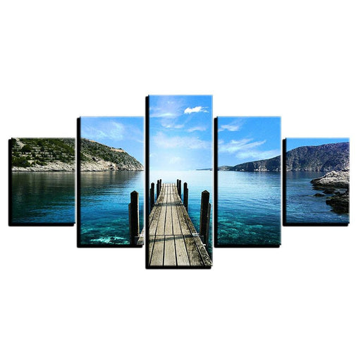 Blue Sky Bridge 5 Piece HD Multi Panel Canvas Wall Art Frame - Original Frame