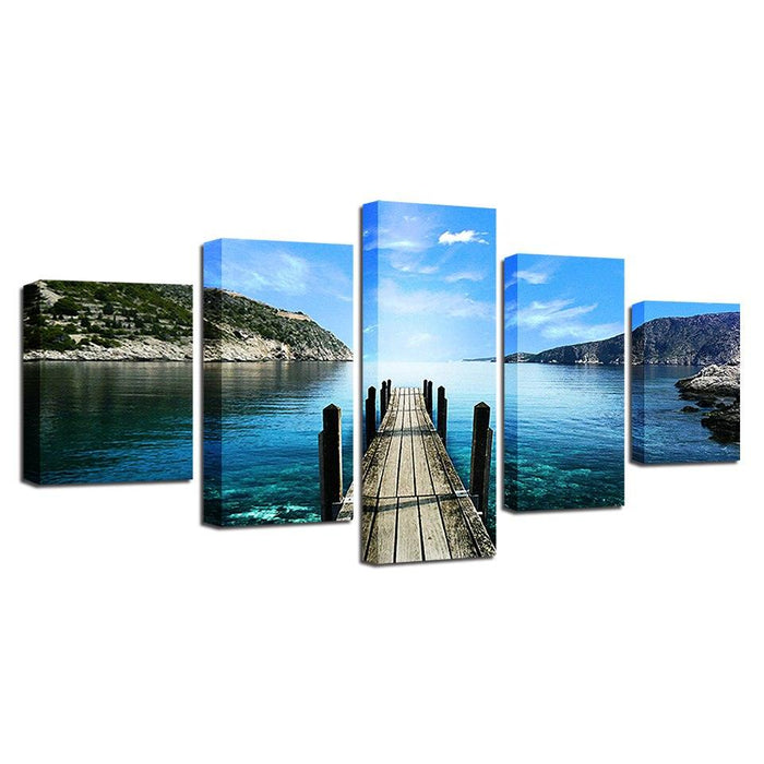 Blue Sky Bridge 5 Piece HD Multi Panel Canvas Wall Art Frame