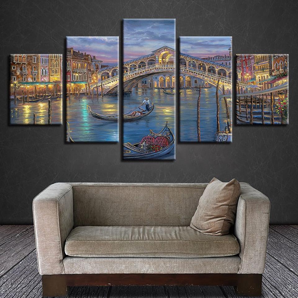 City Venice Bridge 5 Piece HD Multi Panel Canvas Wall Art Frame - Original Frame