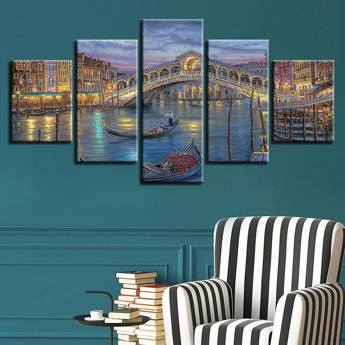 City Venice Bridge 5 Piece HD Multi Panel Canvas Wall Art Frame - Original Frame