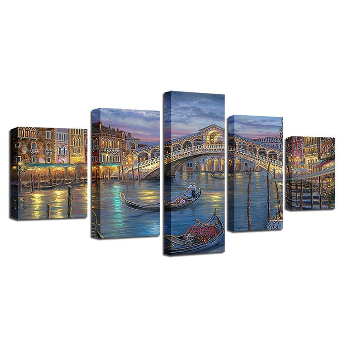 City Venice Bridge 5 Piece HD Multi Panel Canvas Wall Art Frame