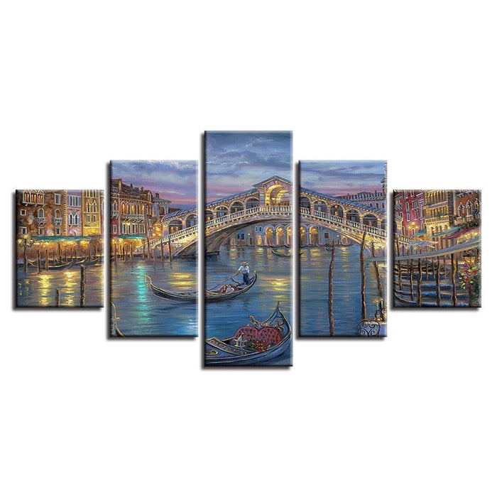 City Venice Bridge 5 Piece HD Multi Panel Canvas Wall Art Frame - Original Frame