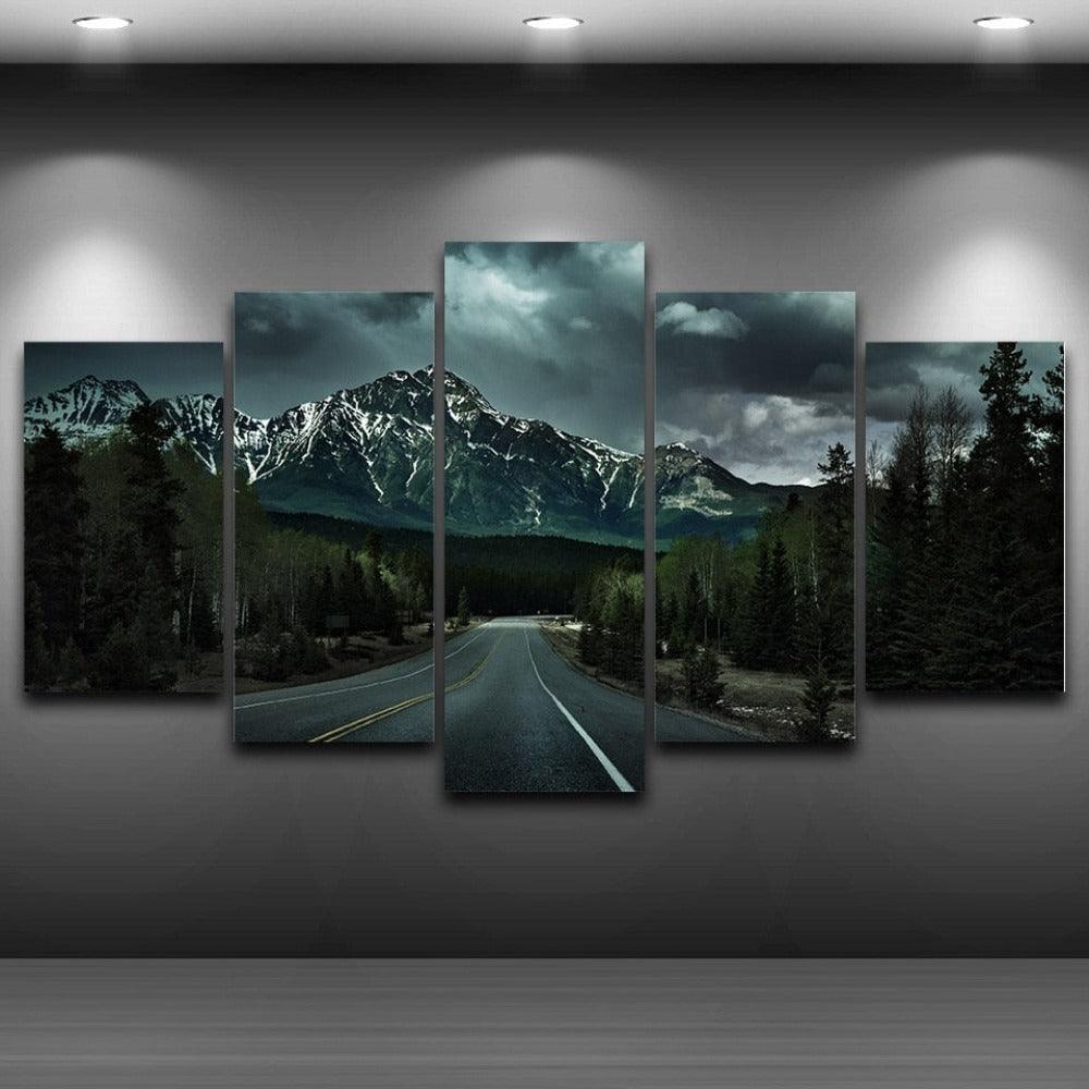 Highway Road 5 Piece HD Multi Panel Canvas Wall Art Frame - Original Frame