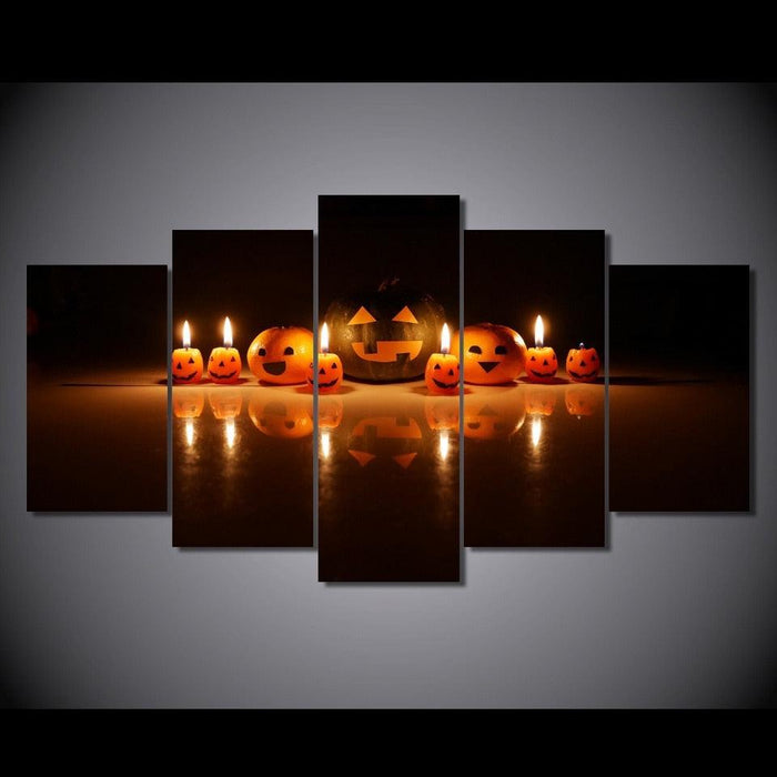 Halloween Carved Pumpkin 5 Piece HD Multi Panel Canvas Wall Art Frame - Original Frame