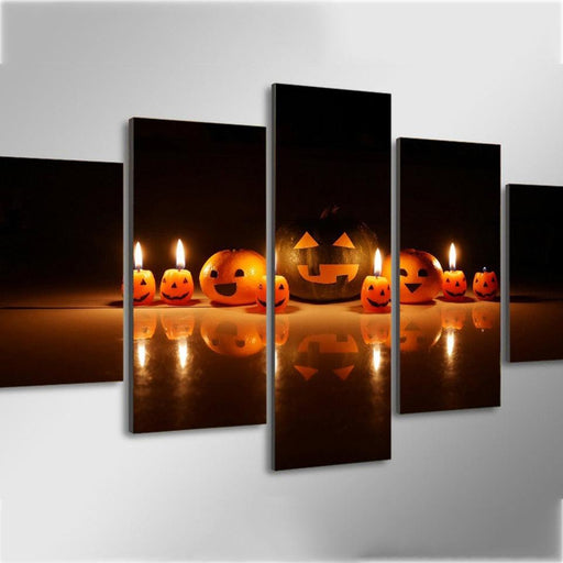 Halloween Carved Pumpkin 5 Piece HD Multi Panel Canvas Wall Art Frame - Original Frame