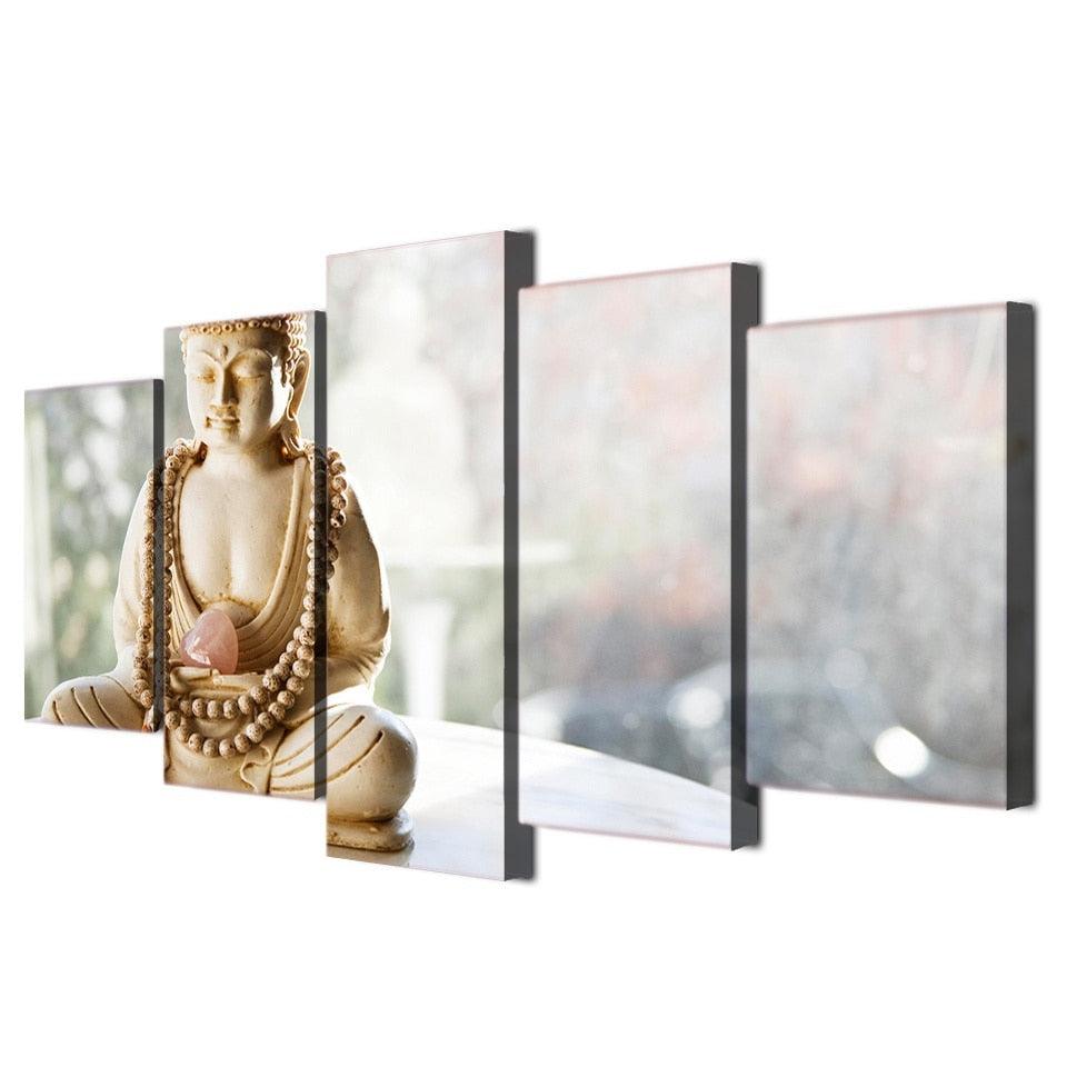 Statue Buddha 5 Piece HD Multi Panel Canvas Wall Art Frame - Original Frame