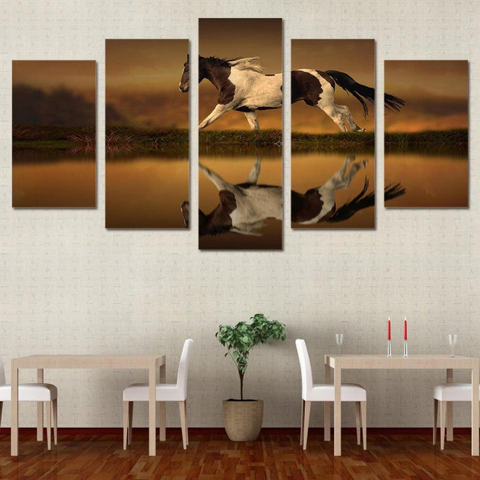 Animal Horse Running 5 Piece HD Multi Panel Canvas Wall Art Frame - Original Frame