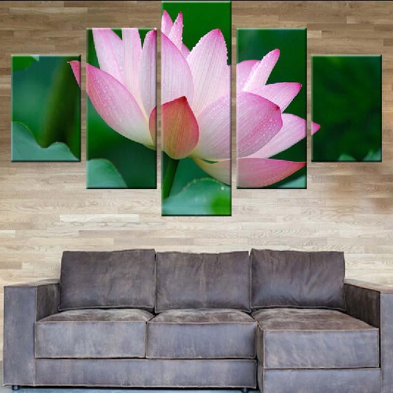 Enchanting Lotus 5 Piece HD Multi Panel Canvas Wall Art Frame - Original Frame