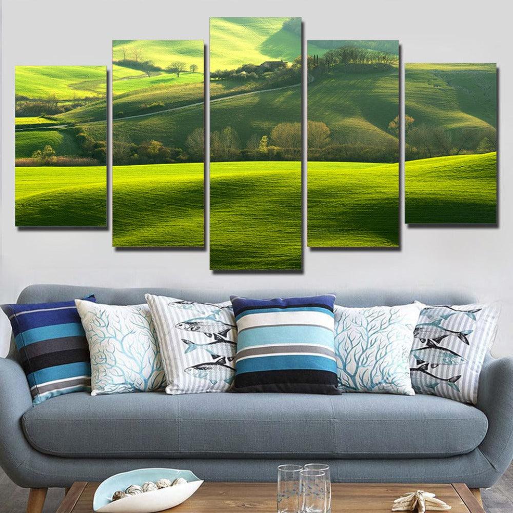 Trees Sunshine Landscape 5 Piece HD Multi Panel Canvas Wall Art - Original Frame