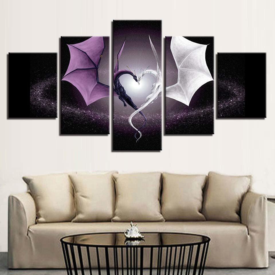 Dragons 5 Piece HD Multi Panel Canvas Wall Art Frame - Original Frame