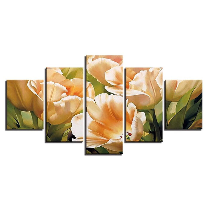 Graceful Champagne Tulips 5 Piece HD Multi Panel Canvas Wall Art Frame - Original Frame