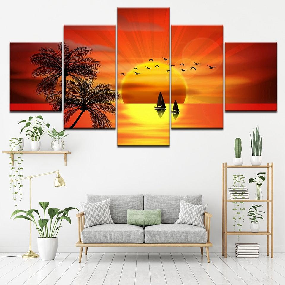 Picturesque Sunset 5 Piece HD Multi Panel Canvas Wall Art Frame - Original Frame