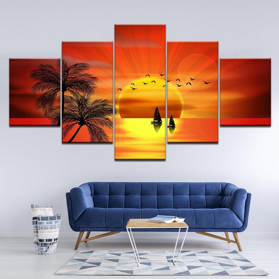 Picturesque Sunset 5 Piece HD Multi Panel Canvas Wall Art Frame - Original Frame