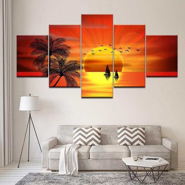 Picturesque Sunset 5 Piece HD Multi Panel Canvas Wall Art Frame - Original Frame