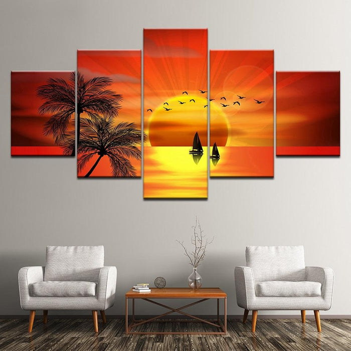 Picturesque Sunset 5 Piece HD Multi Panel Canvas Wall Art Frame - Original Frame