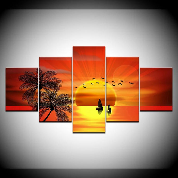 Picturesque Sunset 5 Piece HD Multi Panel Canvas Wall Art Frame - Original Frame