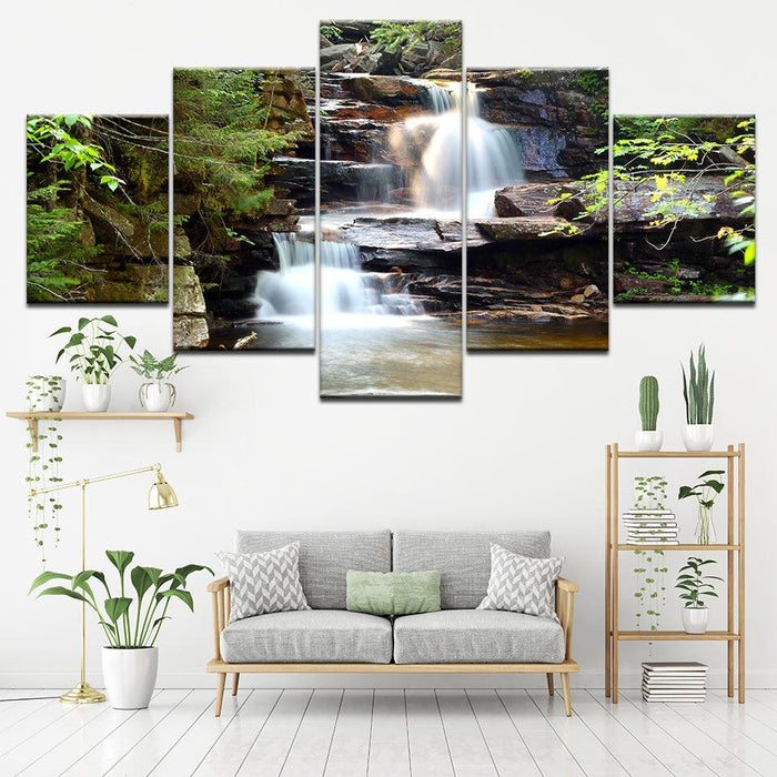 Beautiful Waterfall 5 Piece HD Multi Panel Canvas Wall Art Frame - Original Frame