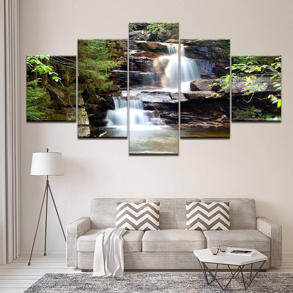 Beautiful Waterfall 5 Piece HD Multi Panel Canvas Wall Art Frame - Original Frame