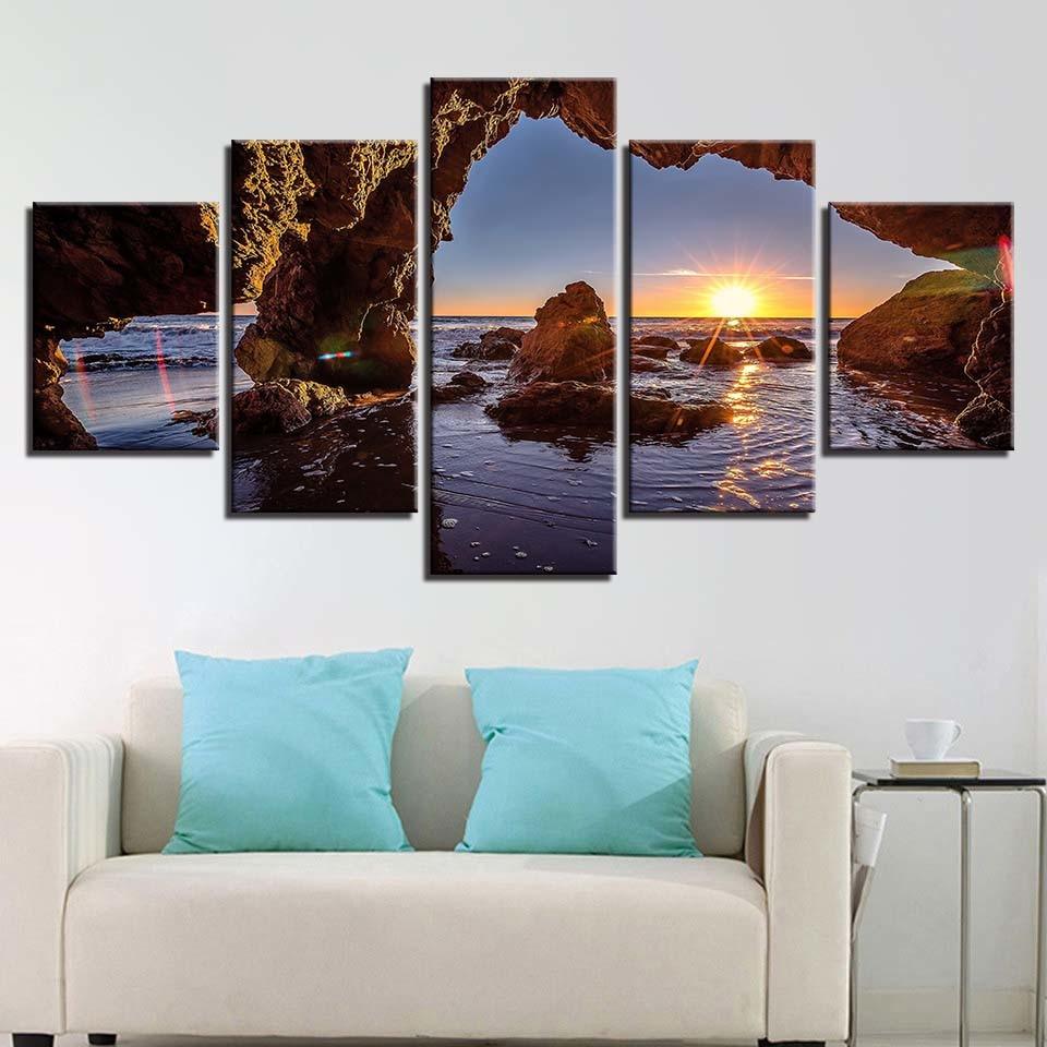Sun Shines On The Water 5 Piece HD Multi Panel Canvas Wall Art Frame - Original Frame