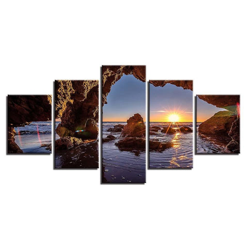 Sun Shines On The Water 5 Piece HD Multi Panel Canvas Wall Art Frame - Original Frame