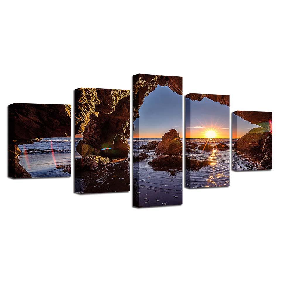 Sun Shines On The Water 5 Piece HD Multi Panel Canvas Wall Art Frame - Original Frame