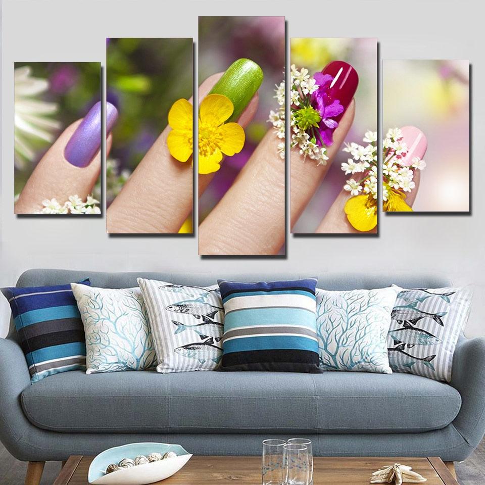 Flower Nails 5 Piece HD Multi Panel Canvas Wall Art Frame - Original Frame