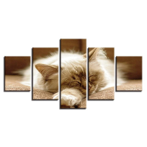 Lazy Sleeping Cat 5 Piece HD Multi Panel Canvas Wall Art Frame - Original Frame