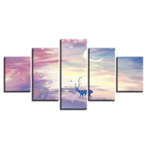 Deer 5 Piece HD Multi Panel Canvas Wall Art Frame - Original Frame