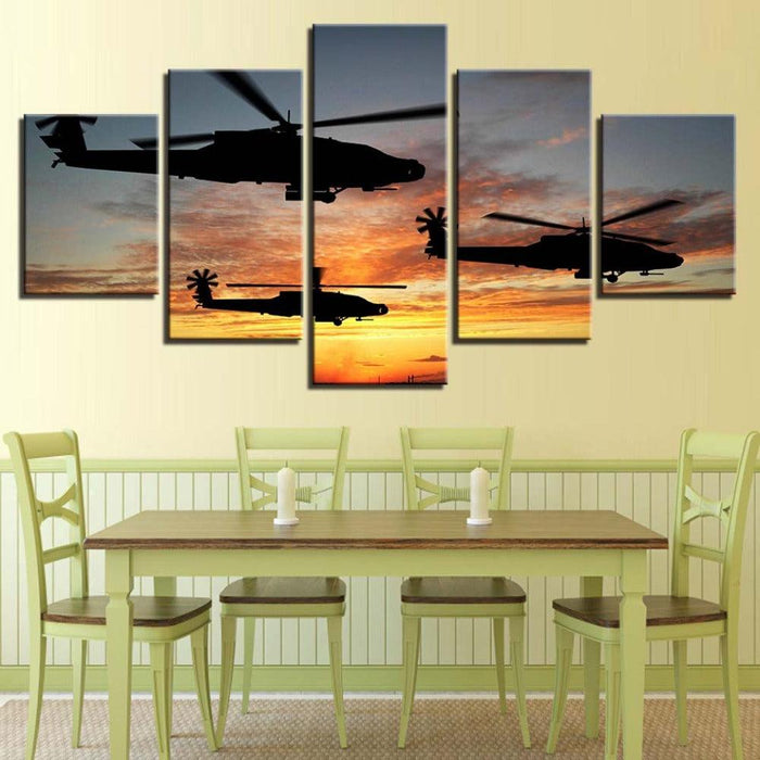 Helicopters in Action 5 Piece HD Multi Panel Canvas Wall Art Frame