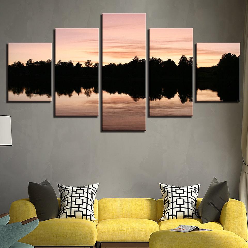 Trees Reflected In The Lake 5 Piece HD Multi Panel Canvas Wall Art Frame - Original Frame