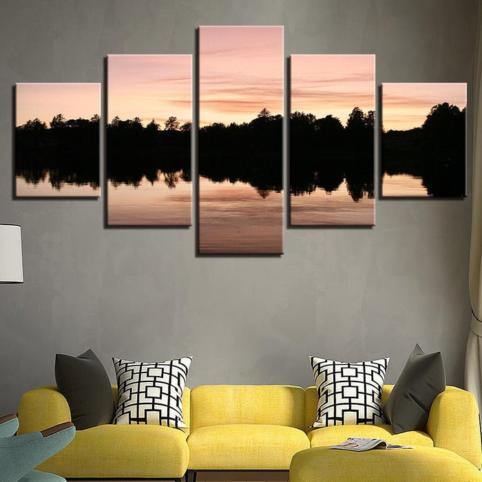 Trees Reflected In The Lake 5 Piece HD Multi Panel Canvas Wall Art Frame