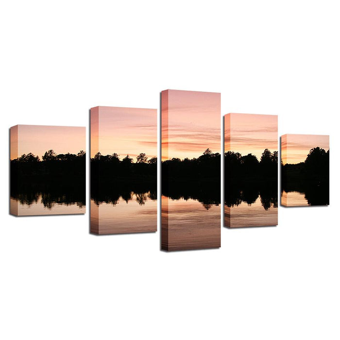 Trees Reflected In The Lake 5 Piece HD Multi Panel Canvas Wall Art Frame