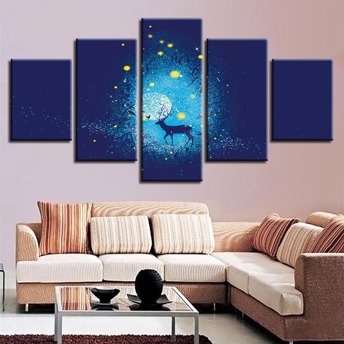 Deer And Stars 5 Piece HD Multi Panel Canvas Wall Art Frame - Original Frame