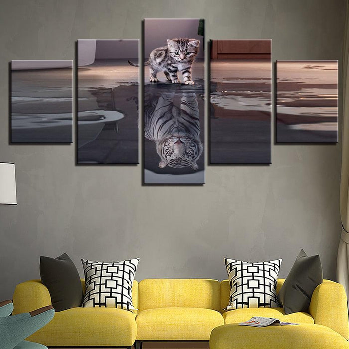 Delusional Cat 5 Piece HD Multi Panel Canvas Wall Art Frame