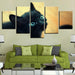 Black Cat Blue 5 Piece HD Multi Panel Canvas Wall Art Frame - Original Frame