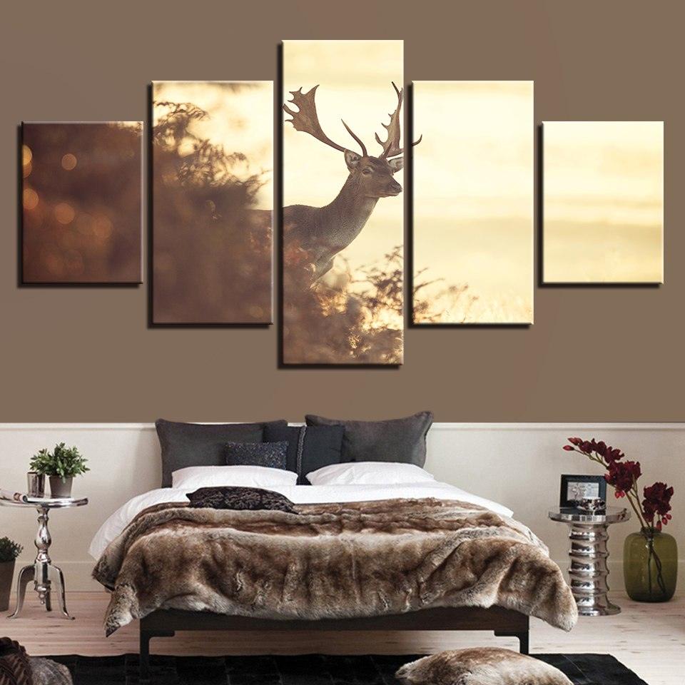 Forest Deer 5 Piece HD Multi Panel Canvas Wall Art Frame - Original Frame