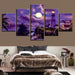 Purple Moonlit Night 5 Piece HD Multi Panel Canvas Wall Art - Original Frame