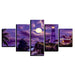 Purple Moonlit Night 5 Piece HD Multi Panel Canvas Wall Art - Original Frame