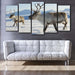 Deer in Snow 5 Piece HD Multi Panel Canvas Wall Art Frame - Original Frame