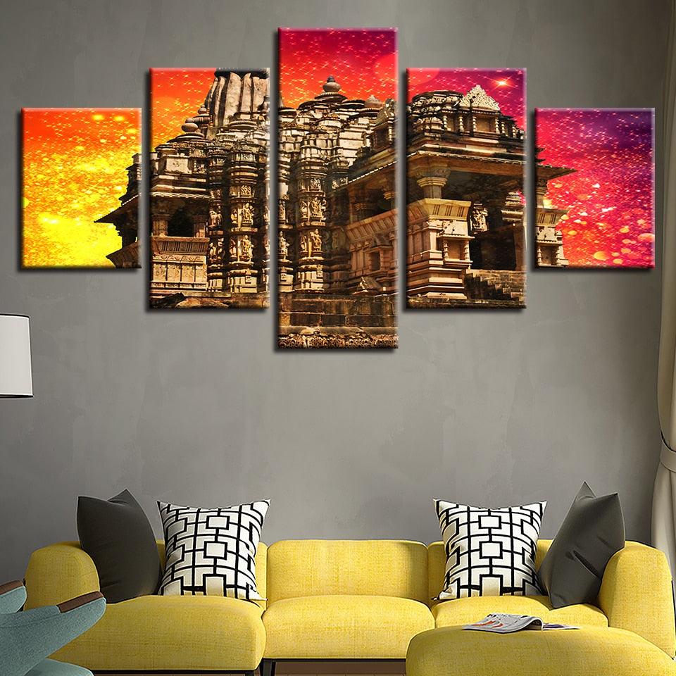 Hindu Temple 5 Piece HD Multi Panel Canvas Wall Art Frame - Original Frame