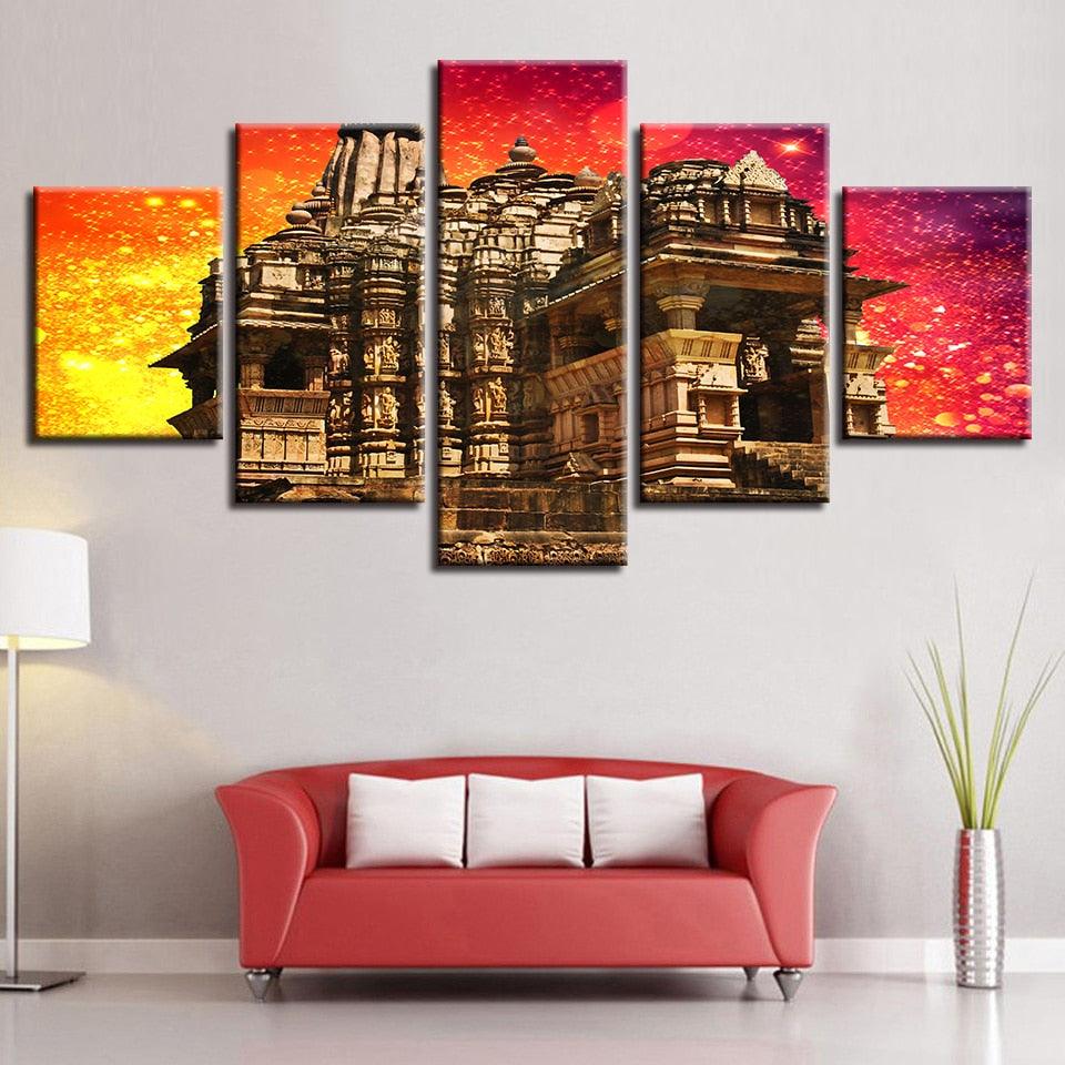 Hindu Temple 5 Piece HD Multi Panel Canvas Wall Art Frame - Original Frame