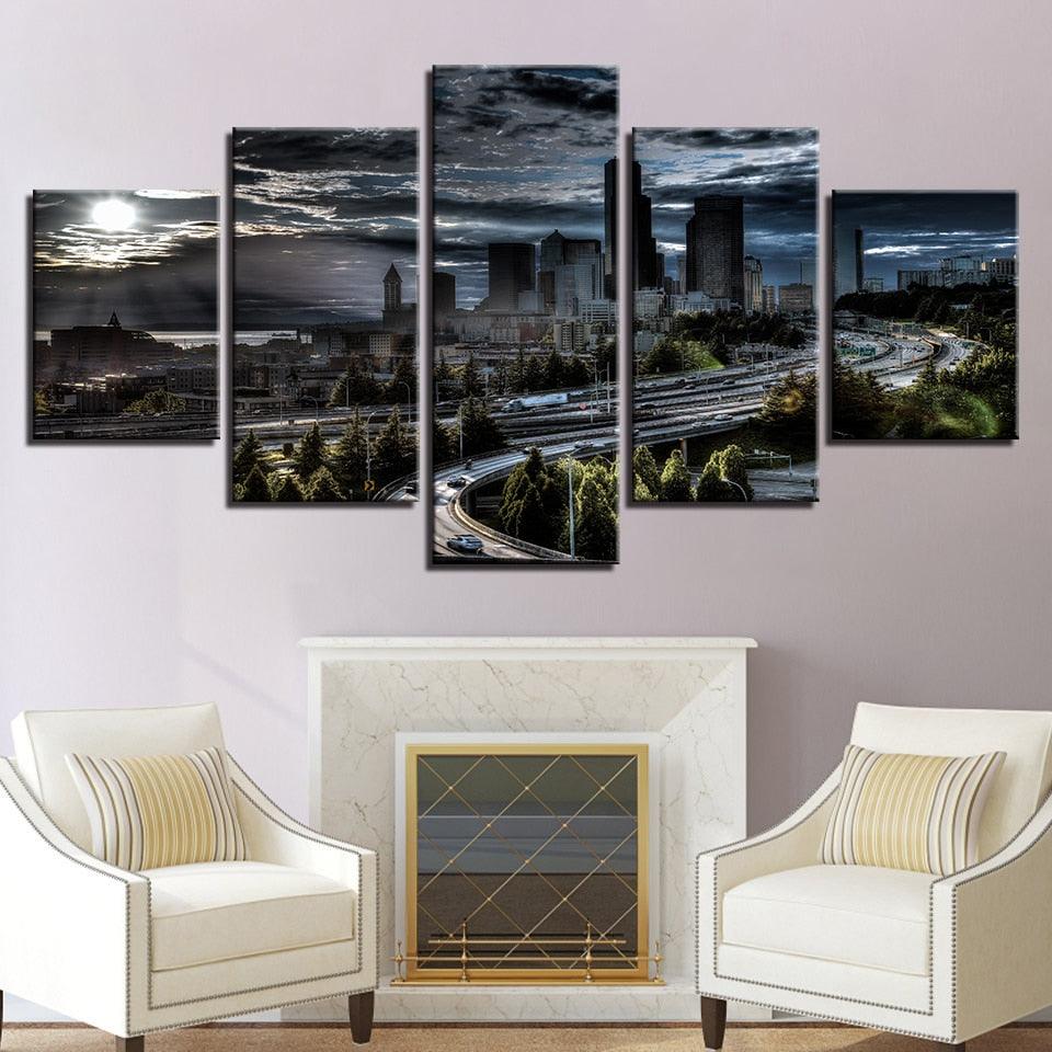 European Sunset 5 Piece HD Multi Panel Canvas Wall Art Frame - Original Frame