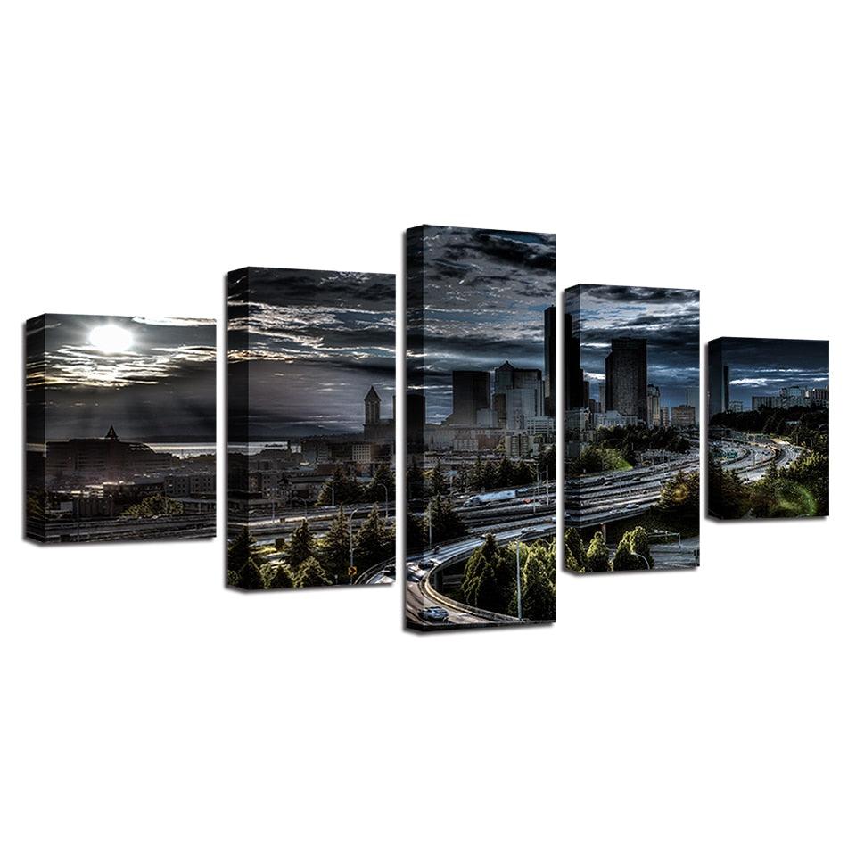 European Sunset 5 Piece HD Multi Panel Canvas Wall Art Frame - Original Frame