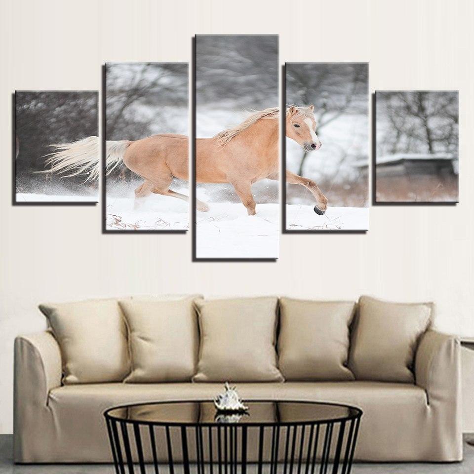Horse Running 5 Piece HD Multi Panel Canvas Wall Art Frame - Original Frame