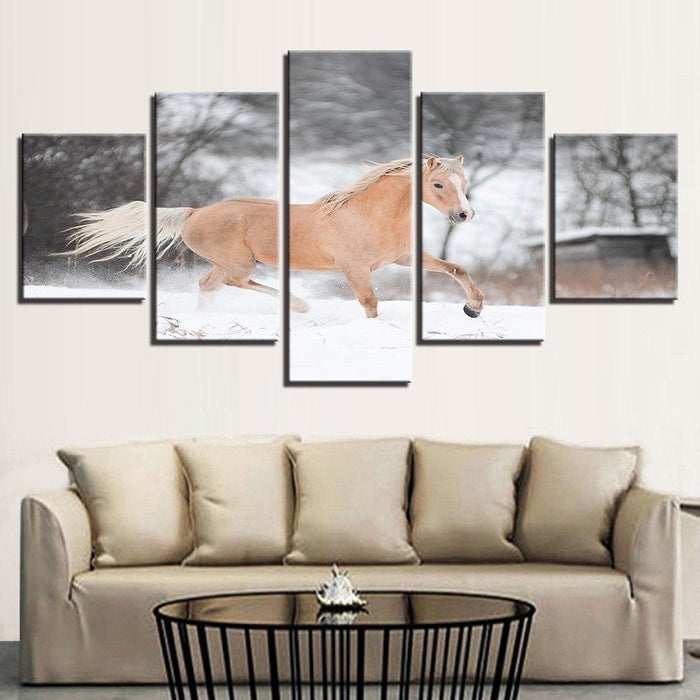 Horse Running 5 Piece HD Multi Panel Canvas Wall Art Frame