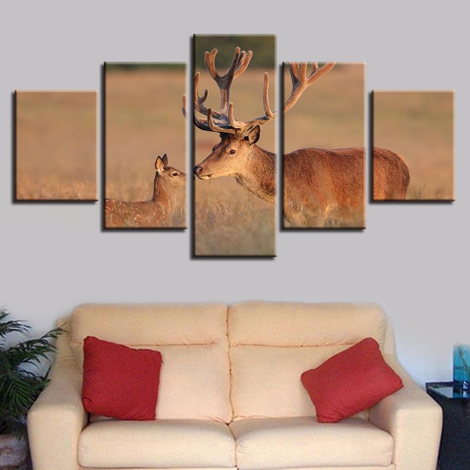 Prairie Elk 5 Piece HD Multi Panel Canvas Wall Art - Original Frame