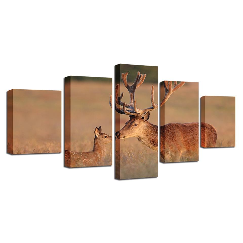 Prairie Elk 5 Piece HD Multi Panel Canvas Wall Art - Original Frame