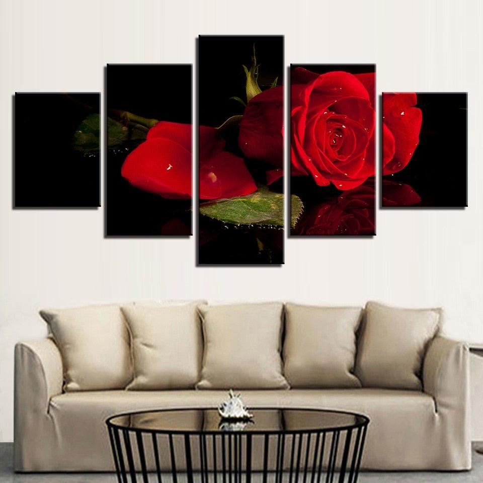 Beautiful Red Roses 5 Piece HD Multi Panel Canvas Wall Art Frame - Original Frame