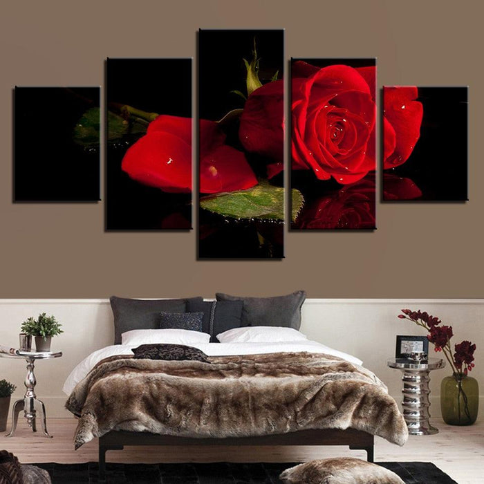 Beautiful Red Roses 5 Piece HD Multi Panel Canvas Wall Art Frame - Original Frame